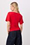 Red Plain Fitted V-Neck Bat Sleeve Three Quarter Sleeve Cotton Stretch Knitted T-Shirt Twoss26Ts00342 - 4
