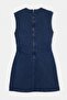 Koyu Mavi Az Esnek Bel Detaylı Mini Denim Elbise TWOAW27EL00029 - 7