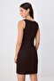 Kahverengi Düz Bodycon Havuz Yaka Dantel Detaylı Mini İnterlok Örme Elbise TWOSS26EL00756 - 4