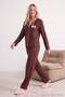 Brown Ribbon/Bow and Piping Detailed Viscose Woven Pajama Set Thmaw26Pt00007 - 2