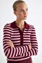 Bordo Polo Yaka Basic Çizgili Fitted/Vücudu Saran Triko Kazak TWOAW25KZ00349