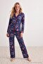 Navy Blue 100% Cotton Fun Printed Ribbed Knitted Pajamas Set Thmaw26Pt00201 - 3