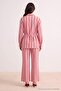 Pembe Kırmızı Poplin Çizgili Gömlek Pantolon Alt - Üst Takım TCTSS26US00083 - 4