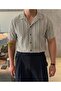 Men's Short Sleeve Shirt Black Striped Regular Full Fit Relaxed Cut
