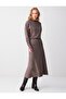 Brown Boat Neck Bat Sleeve Soft Textured Knitted Midi Dress - 3