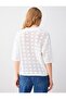 White Polo Collar Elbow Sleeve Lace-Like Knit Knitwear Blouse - 5