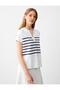White Stripe Patterned V-Neck Sleeveless Knitted Sweatshirt - 3