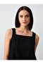 Black Square Neck Sleeveless Linen Blend Blouse - 5