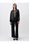 Black Long Sleeve Leather Bomber Jacket - 2