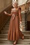 Pleated Ruffle Detailed Leather Dress 1191 - Brown - 6
