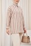 Embossed Striped Single-Pocket Oversized Shirt - Brown - 2