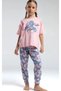 U.S. Polo Assn. Girl's Floral and Text Print Detailed Patterned Long Bottom Pajama Set 4-8 Years Salmon
