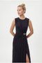 Women's Eldora Woven Modal Gold Buckle Slit Sleeveless Midi Length Navy Blue Stylish Dress - 3