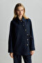 Dark Blue Asymmetric Denim Jacket with Closure