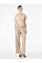 Buttoned Sleeveless Waist-Fitted Pleated Detailed V-Neck Striped Shirt