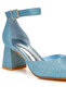 Women Glitter Block Heel Sandals in Blue - 4