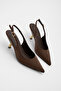 Women's Stiletto Pointed Toe Open Back Gold Metal Heel Classic Heeled Shoes Rente Brown Suede - 3