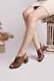 Genuine Leather Women's Daily Light Comfortable Heeled Sandals Dd4012 - 3