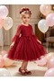 Girl's Layered Tulle Sleeves Bow Detailed Special Occasion Dress