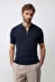Navy Blue Comfort Slim Zippered Men's Knitwear T-Shirt - 2