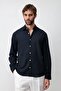 Navy Blue Linen Blended Relax Fit Men's Shirt - 3