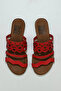 Red Leather Women's Flat Slippers 01Wu7445 - 5