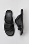 Black Leather Women's Flip Flops Slipper 01Wy2003