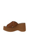 Tan Dark Leather Women's Wedge Heeled Slippers 01Wy9005 - 4