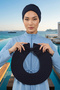 Hijab (Sea, Pool) Swimming Cap with Detachable Bow on the Back, S-10Sn, Navy Blue - 2