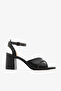 Genuine Leather Black Cross-Strapped Ankle Strap Heeled Women's Sandals - 5