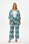 Patterned Kimono Cardigan 2-Piece Top and Bottom Set Wrinkled Fabric Summer 2Xl-6Xl Oversize