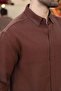 Brown Basic 100% Cotton Long Sleeve Men's Shirt E6761 - 4