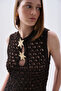 Women's Brown Jacquard Buckle Sleeveless Blouse - 4