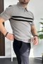 Men's Open Collar Striped T-Shirt Gray Edw236 - 3