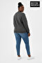 Women's Plus Size Handwritten Brooklyn Printed Crew Neck Thin Sweatshirt Spr26Bswk956-6 - 3