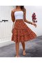 Women S Stylish Floral Print High Waist Skirt - A-Line, Knee Length, Spring/Summer Fashion - 3