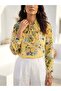 Women's Yellow Floral Print Ruffle Collar Chiffon Blouse – Flair Fit | Cotton Inner Layer |   Light Chiffon - 3