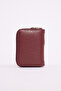 Women's Wrinkled Leather Textured Multi-Compartment Claret Red Zippered Wallet Card Holder - 6