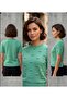 Women's Turquoise Short-Sleeved Striped Stylish Summer Sweater - 2