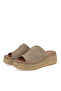 , Women's Genuine Leather Wedge Heel Slippers 161992Z1601 Beige - 6