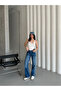 Women's Striped Wide Leg Palazzo Blue Jeans - 4