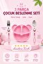 Baby 3 Piece Rabbit Figured Children's Fork Spoon and Food Plate set Baby Plate Fork Spoon Set (pink)