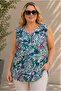 Women's Plus Size Patterned V-Neck Half Placket Button Sleeveless Stretchy Viscose Blouse - 3