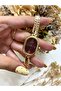 Oval Design Hook Lock Gold Claret Red Dial Women's Wristwatch - 2