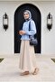 Buttoned Blouse with Bow Detail on the Front and Elasticated Sleeves -Blue - 2