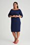 Women's Navy Blue Boat Neck Three-Quarter Sleeve Plus Size Stretchy Crepe Dress - 4