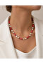Natural Stone Design Necklace; Red Variscite & Drop Mother-Of-Pearl Stone - 2