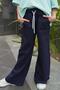 Girl's Sweatpants with Grass Stitching Detail, Lace-Up and Pockets, Ages 8-14, Navy Blue - 2