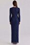 Exclusive Hijab Evening Dress with Pearl and Sequin Embellishments Dark Blue 1039 - 6