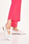 Women's Genuine Leather Daily Perforated Strap Ballerinas Hl.24500 White - 7
